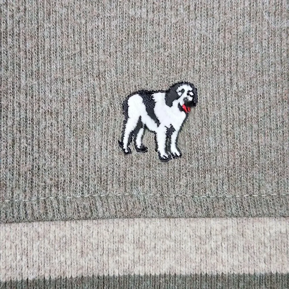 Big Dogs Sweater Mens 2XL Green Stripe V Neck Dog Logo Knit Pullover Casual